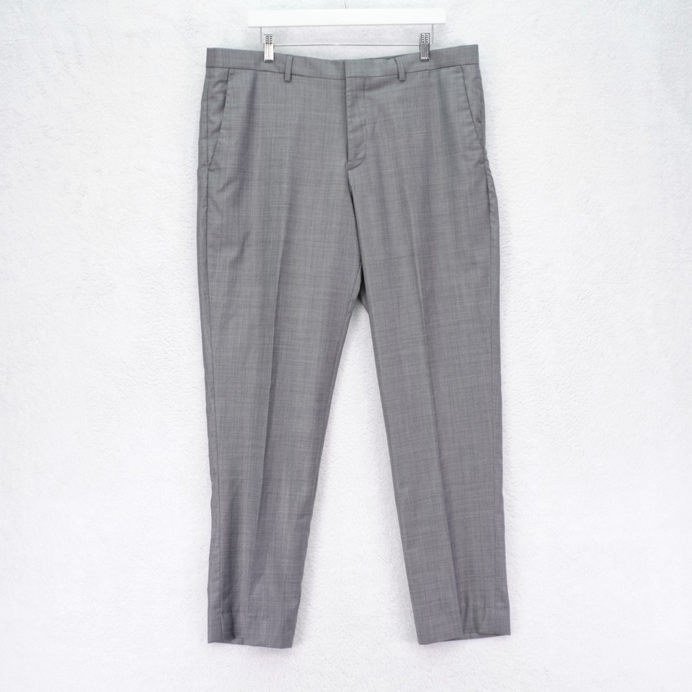 Express Producer Men's Wool Blend Dress Pants Gray Sharskin Flat Front 38/31 Mid